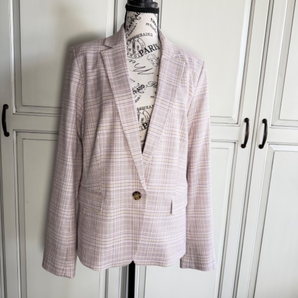 Ann Taylor Lavender and Taupe Glen Plaid Blazer Size 10 Tall